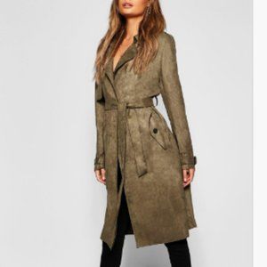 Collared Belted Suedette Jacket